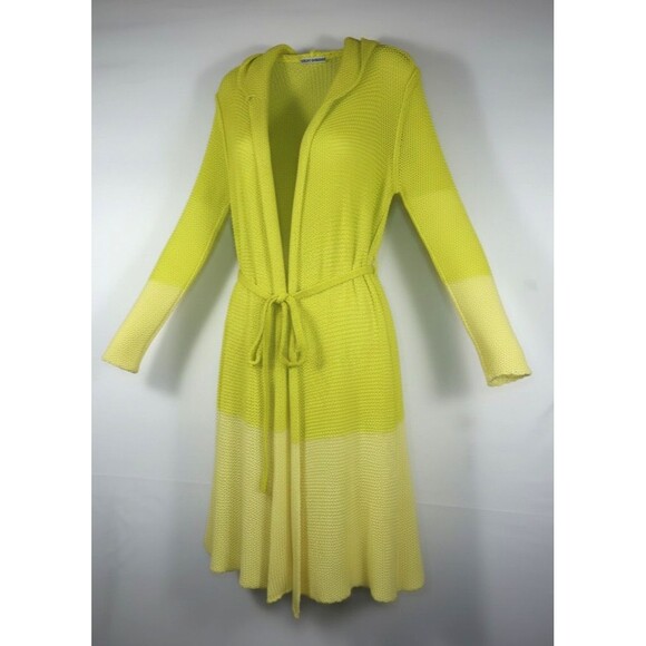 Issey Miyake Knit Cardigan Sweater Belt Women's M Green Yellow Ombre Mesh Duster - Picture 11 of 11